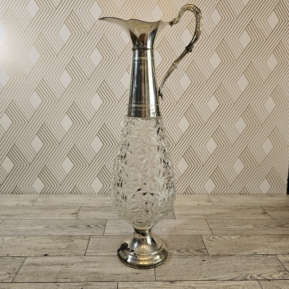 F.lli Beccaro-Acqui Crystal Silver Plate Claret Pitcher Decanter Italy 1930's